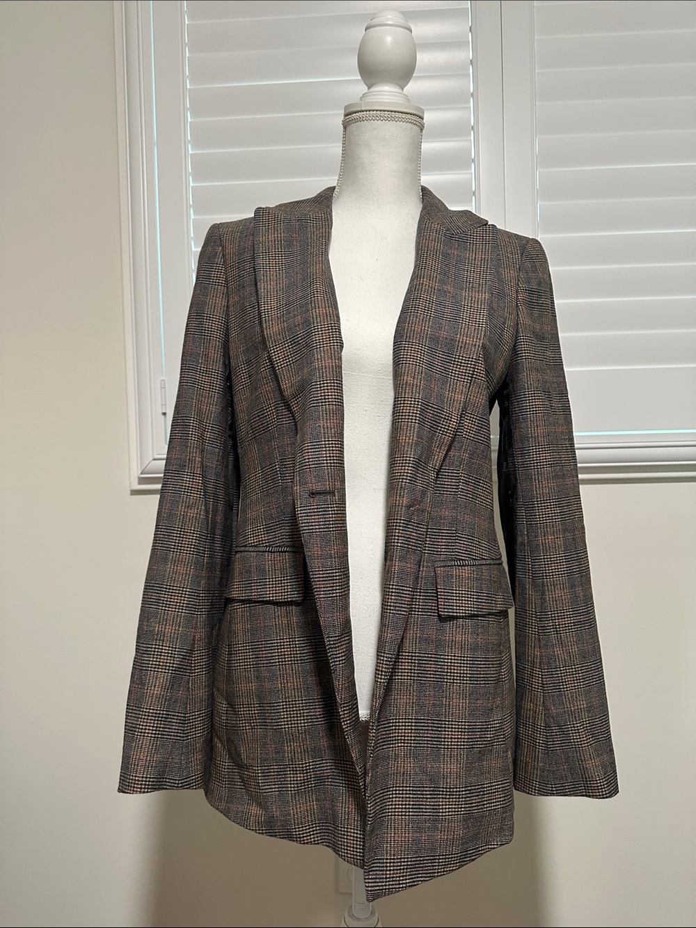 Lafayette 148 New York Brown Plaid Open-Front Blazer | A5